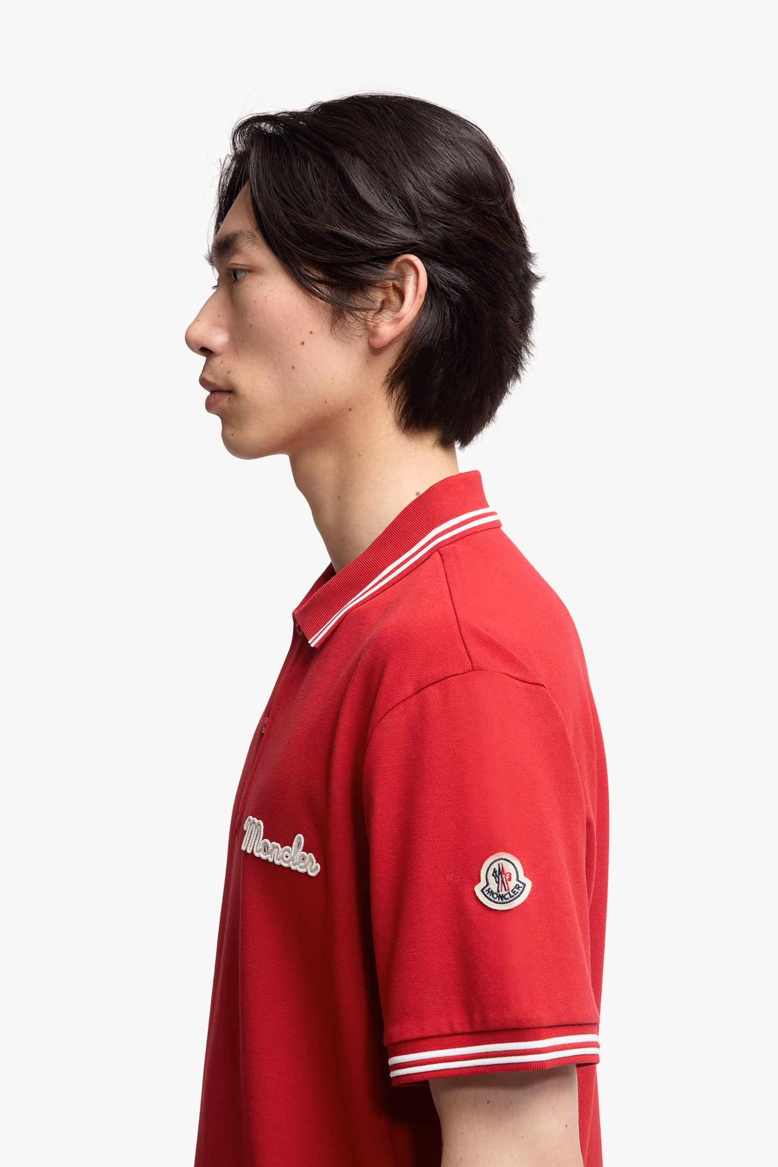 Embroidered Logo Cotton Piquet Polo Shirt Men Red Moncler 4